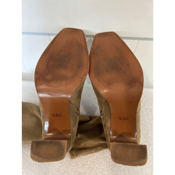 Zara Brown/Tan Leather Zippered Ankle Boots with 3.5" Heel in Size 6.5 US & 37 - Picture 7 of 11
